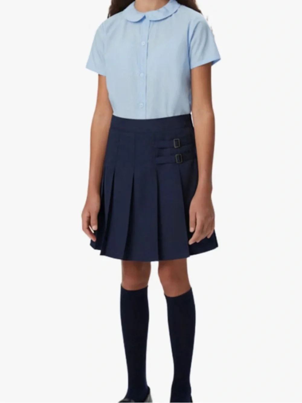 Pleated Adjustable-Waist Skirt - Navy